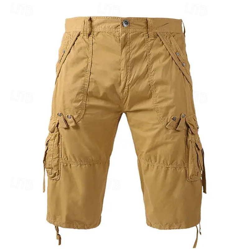 Men's Cargo Shorts Capri Pants Below Knee Length Shorts Hiking Shorts Multi Pocket Plain Calf-Length Daily Basic Big and Tall Wine Army Green4