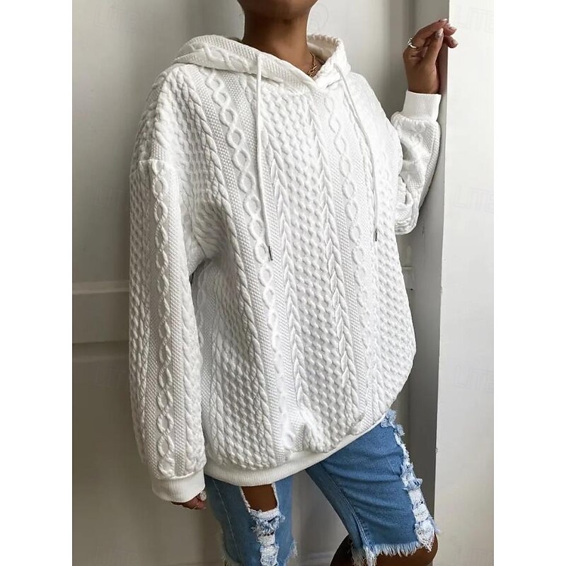 Women's Hoodie Sweatshirt Fashion Plain Work Dailywear Casual Hooded Patchwork Loose Fit Long Sleeve Black White Khaki Gray Fall Winter4