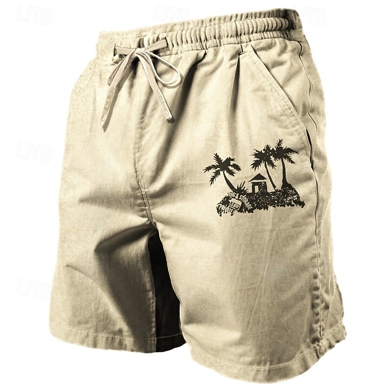 Coconut Tree Men's Cotton Linen Shorts Summer Hawaiian Shorts Beach Shorts Print Drawstring Elastic Waist Breathable Soft 20% Linen Shorts Casual Daily Holiday Streetwear