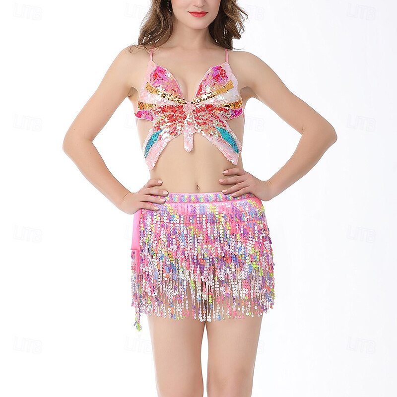 Belly Dance Vest Glitter Tassel Splicing Women's Performance Training Sleeveless Natural Sequined2