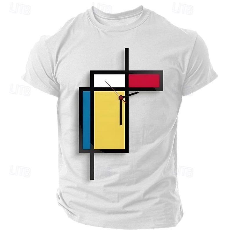 Men's Geometric Funny T Shirt Short Sleeve T shirt 3D Print Crew Neck Shirt Retro Vintage Casual Street Style Sports Outdoor Holiday Going out White Blue Green Spring & Summer Clothing Apparel S M L