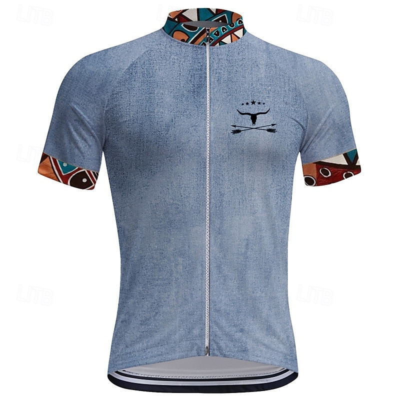 Men's Cycling Jersey Cow Short Sleeve Bike Tee Tshirt Top with 3 Rear Pockets Mountain Bike MTB Road Bike Cycling Quick Dry Front Zipper Wicking Sports Blue Khaki Grey Clothing Apparel3
