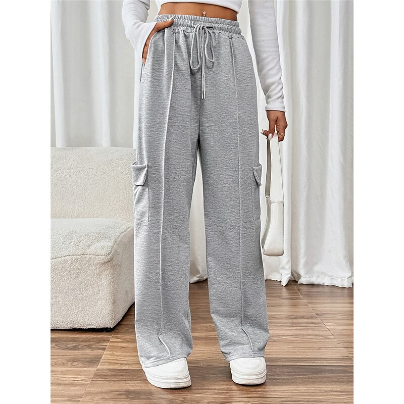 Women's Sweatpants Chinos Fashion Streetwear Full Length High Waist Plain Pocket Elastic Waistband Comfy Soft Comfortable Micro-elastic Outdoor Street Gray Fall Winter Regular Fit3