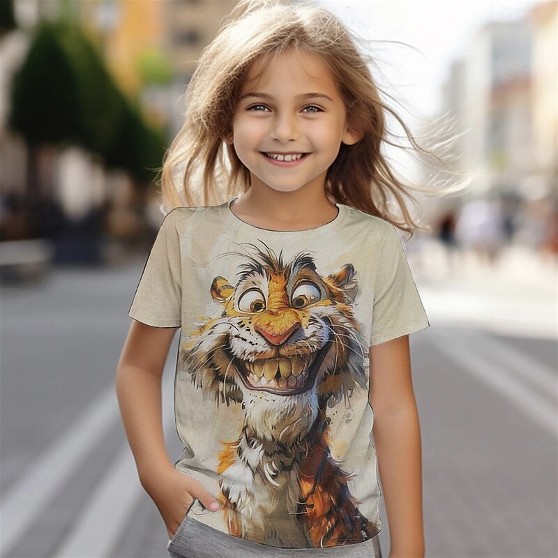 Girls' 3D Graphic Animal Cartoon T shirt Tee Short Sleeve Summer Spring Fashion Basic Kids 4-12 Years Crew Neck Outdoor Casual Daily Regular Fit