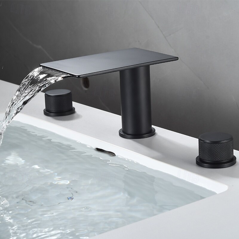 Bathroom Sink Faucet - Waterfall Electroplated Mount Outside Single Handle Three HolesBath Taps3