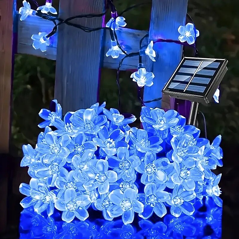 1pc Solar Flower String Lights, Cherry Tree Branch Light Outdoor 6.5M/21FT 30 LED Fairy Light IP65 Waterproof for Garden Fence Patio Yard Party Decor Christmas Halloween Decoration