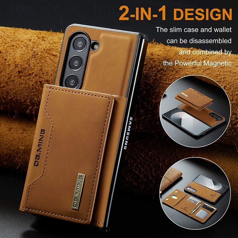 Phone Case For Samsung Galaxy Z Fold 7 Z Fold 6 Z Fold 5 Z Fold 4 Z Fold 3 Back Cover with Stand Holder Detachable Magnetic Retro TPU PC PU Leather2