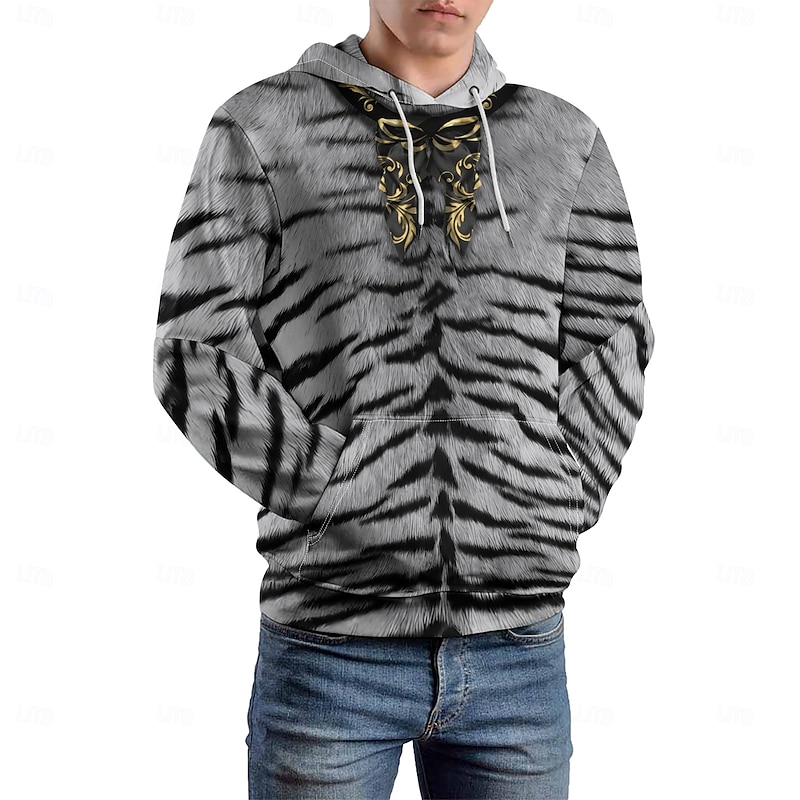 Men's Graphic Tiger Skin Hoodie Hoodies Sweatshirt Vacation Daily Long Sleeve Hooded Vacation Sports Outdoor Going out White Printing Winter Spring &  Fall Designer2