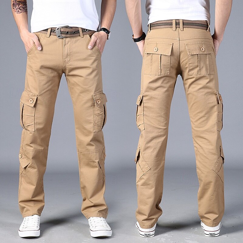 Men's Cargo Pants Trousers Work Pants Multi Pocket Plain Wearable Camping & Hiking Black Brown