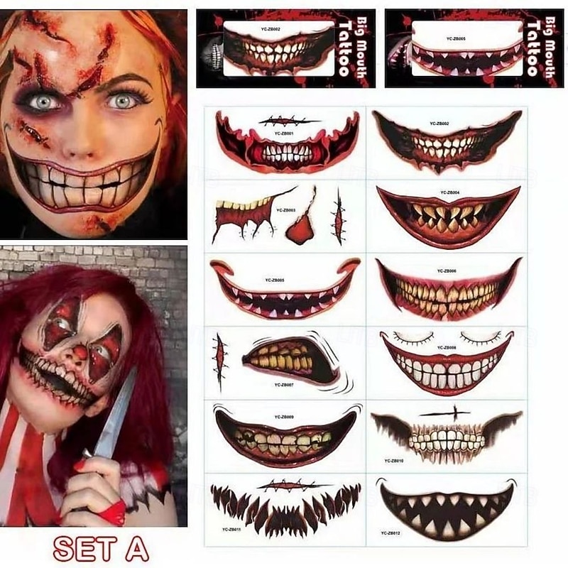 Halloween Prank Makeup Temporary Tattoo Realistic & Easy to Remove, Self-Adhesive Scary Tattoo Stickers for Day of the Dead, Cosplay, Costume Parties, Prank Makeup - Long-Lasting & Safe