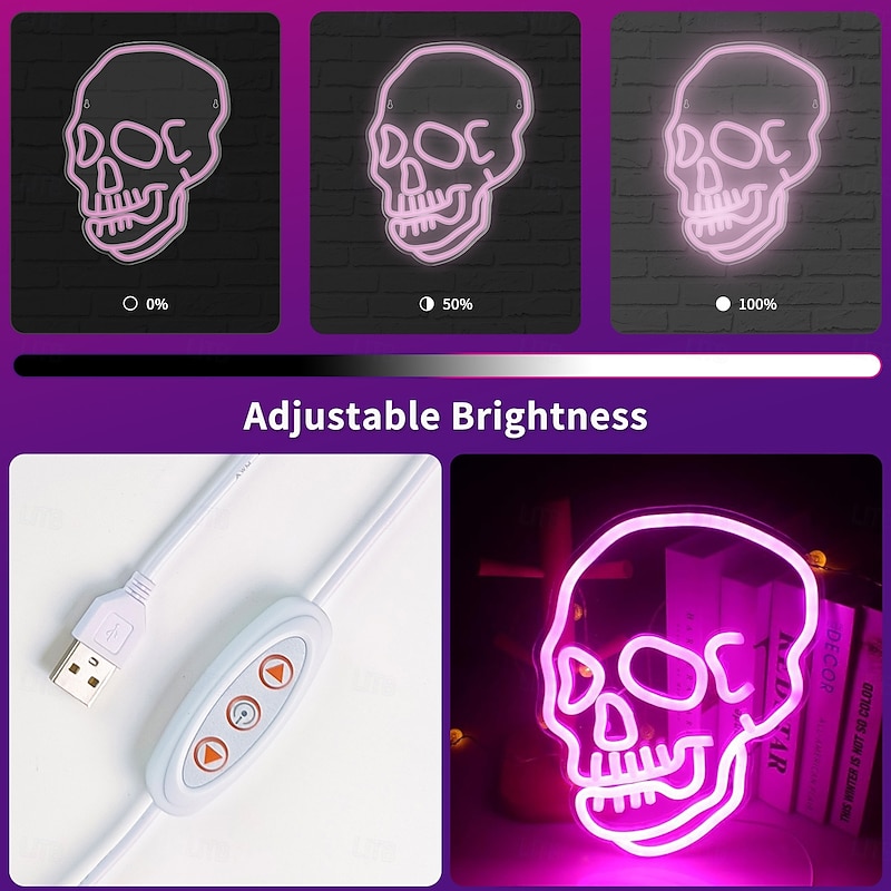 Halloween Neon Sign Pink LED Sign Skeleton Skull Neon Light Ghost LED Neon Sign USB Powered Switch Light up Neon Signs for Wall Decor Bedroom Halloween Birthday Party Supply3