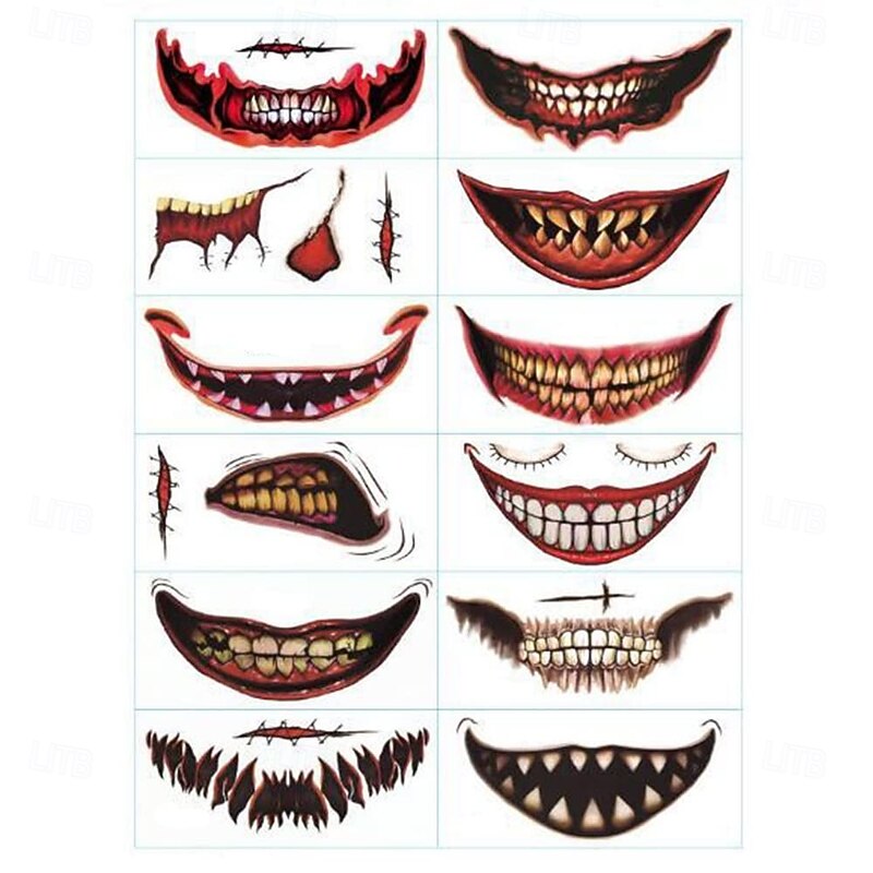 Halloween Prank Makeup Temporary Tattoo Realistic & Easy to Remove, Self-Adhesive Scary Tattoo Stickers for Day of the Dead, Cosplay, Costume Parties, Prank Makeup - Long-Lasting & Safe2
