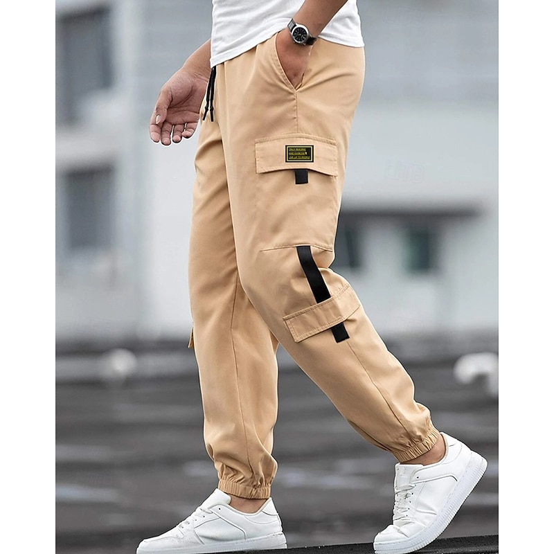 Men's Cargo Pants Joggers Cargo Joggers Trousers Drawstring Elastic Waist Multi Pocket Plain Wearable Outdoor Daily Camping & Hiking Fashion Classic Black Blue2