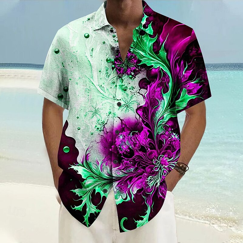 Men's Pattern Beach Shirt Button Up Shirt Short Sleeve Hawaiian Casual Vacation Daily Summer Spring Turndown Collared Shirts Button Up 3D Print Light Blue Black Blue Purple Orange4