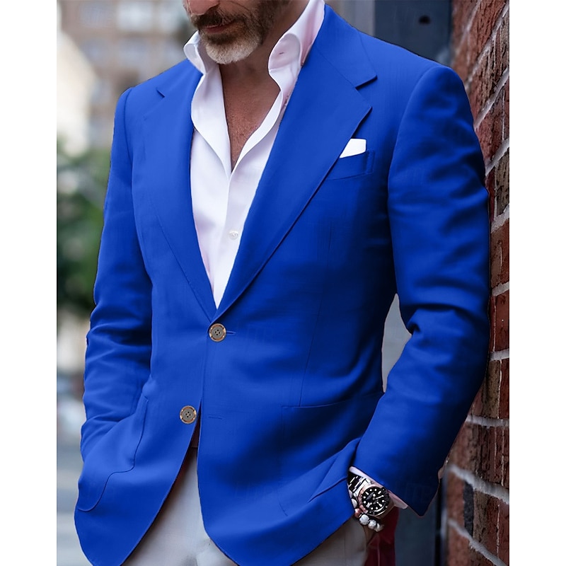 Men's Blazer Business Cocktail Party Wedding Party Fashion Casual Spring &  Fall Polyester Solid Color Pocket Buttons Comfortable Single Breasted Blazer Light Pink Yellow Pink Royal Blue2