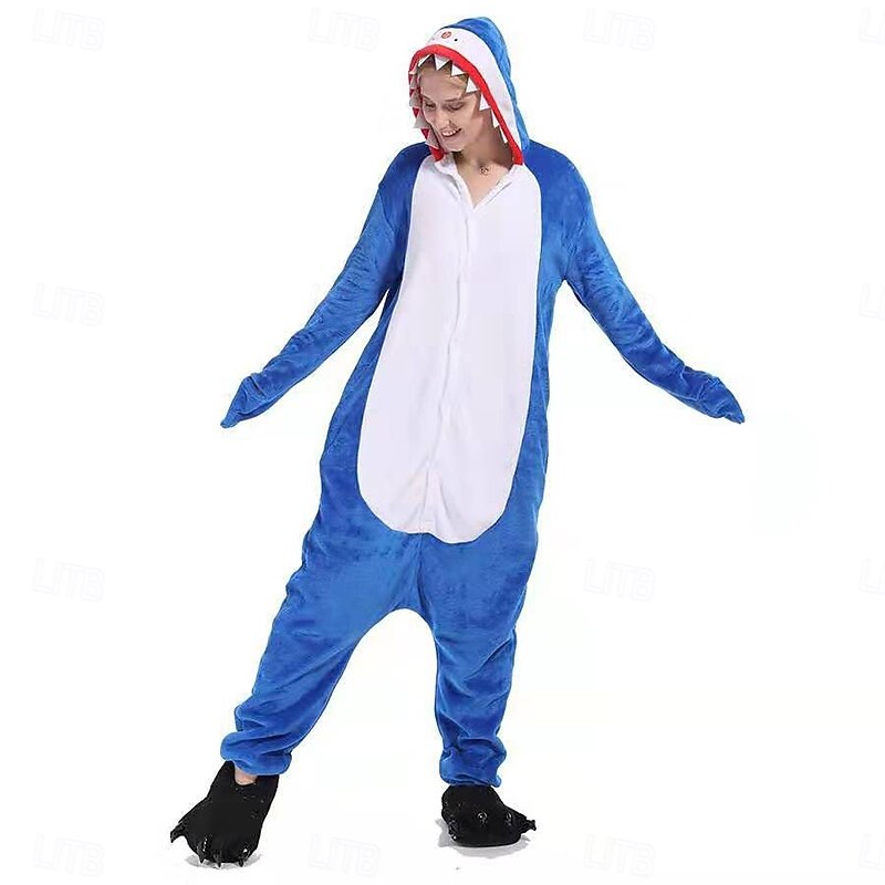 Shark Carnival Costume Kigurumi Pajamas Nightwear Halloween Group Family Costumes Kid's Adults' Unisex Boys and Girls Funny Costume Halloween Carnival Easy Carnival Costume3