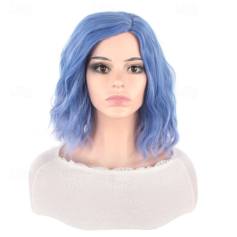 Women Short Synthetic Wigs Heat Resistance Curly Hair Central Part Rainbow Multi Color Orage Blue Ombre Wig4