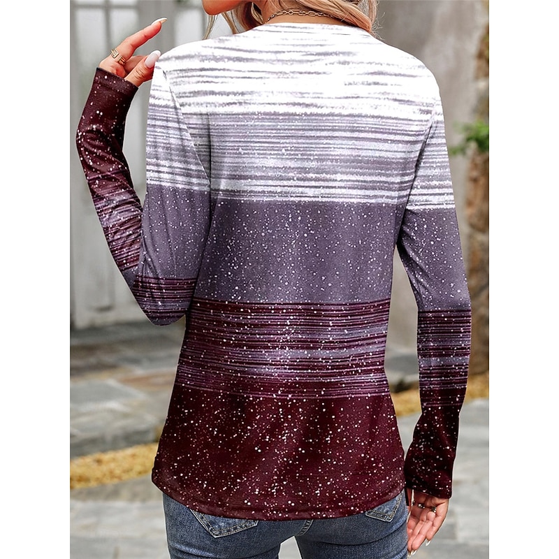 Women's T shirt Crew Neck Long Sleeve Tunic Casual Print Regular Tops Daily Purple Spring Fall2