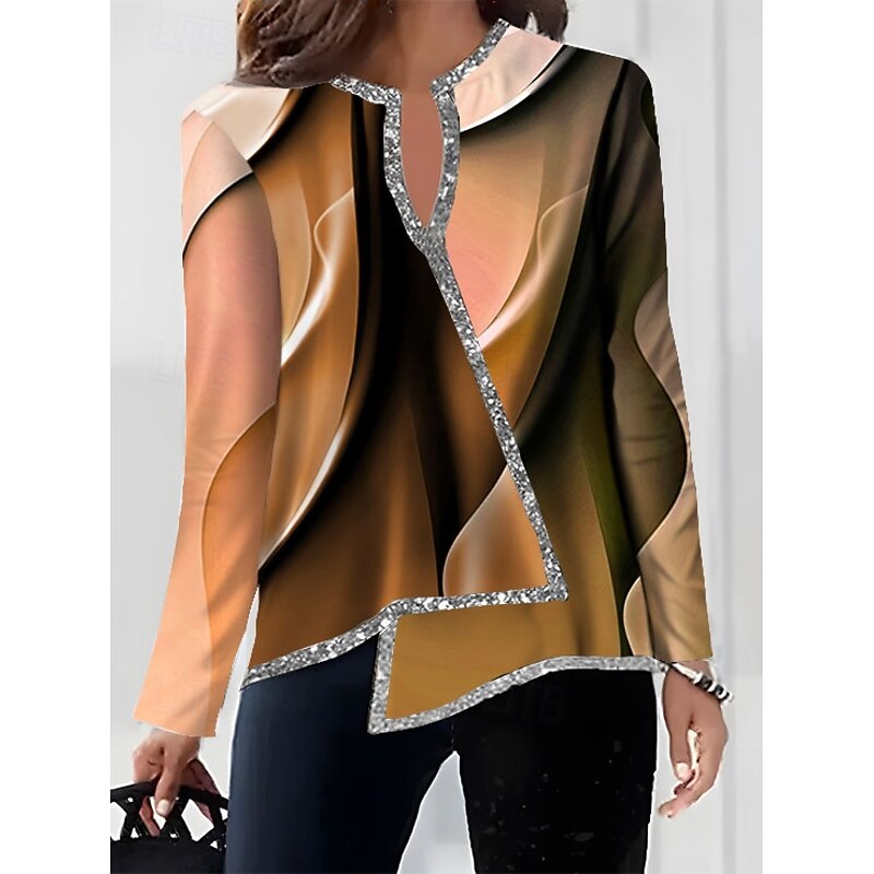 Women's Blouse Long Sleeve Asymmetrical Hem Fashion Print Asymmetric Hem Regular Tops V Neck Casual Pink Blue Purple Orange Green Fall & Winter4