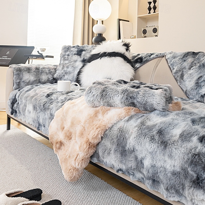 1pc Faux Rabbit Fur Couch Cover - Ultra-Soft and Luxurious Texture - Provides Cozy Warmth and Style - Protects Your Sofa from Spills, Stains, and Scratches - Easy to Install and Remove