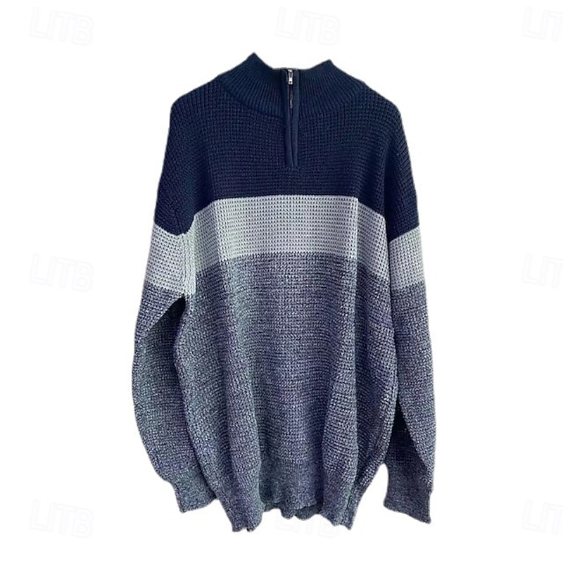 Men's Pullover Sweater Jumper Knit Sweater Ribbed Knit Regular Knitted Color Block Quarter Zip Fashion Basic Daily Wear Date Clothing Apparel Fall & Winter Yellow Gray S M L3