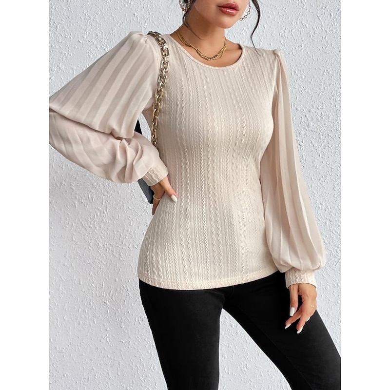 Women's Blouse Stylish Modern Long Sleeve Regular Tops Crew Neck Work Daily Camel Spring Fall2