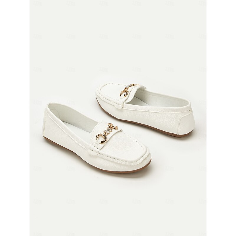 Women's White Leather Loafers with Gold Chain Detail - Elegant and Comfortable Shoes for Casual and Formal Wear3