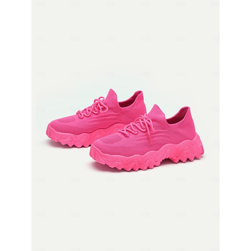 Vibrant Pink Women's Chunky Sole Sneakers, Perfect for Casual Wear and Athletic Activities4