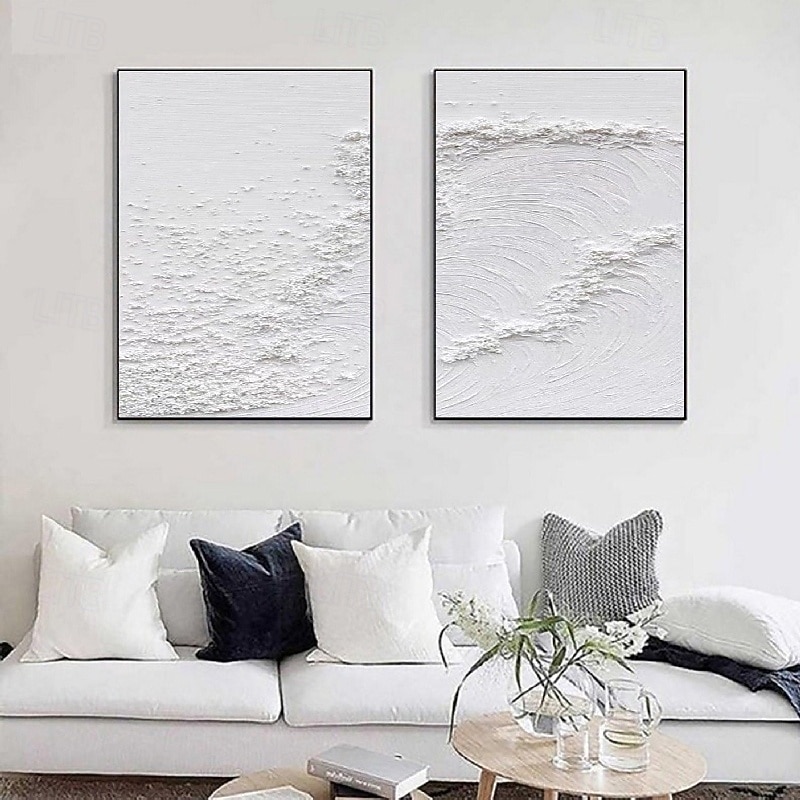 Handmade 3d white wave oil painting Wabi sabi oil painting handmade Wall Art Beige Abstract Painting Canvas A Pair Beige Texture wave painting Wall Art Neutral Abstract Wall Art Wall Decor