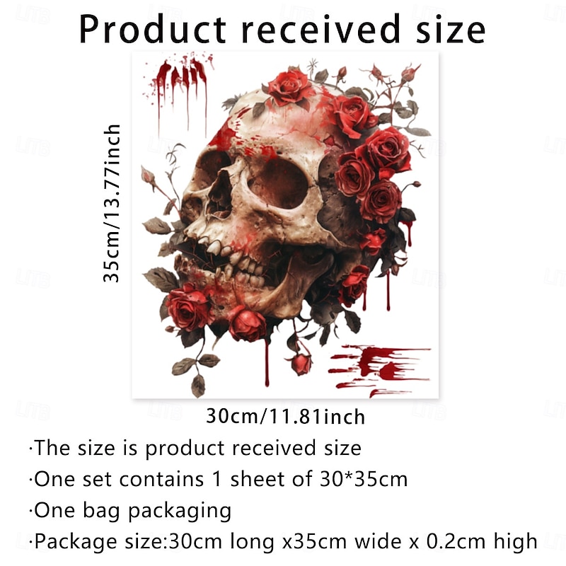 Halloween Toilet Seat Decal Sticker Rose Skull Design PVC Bathroom Toilet Lid Sticker, Self-Adhesive Halloween Wall and Toilet Decor2