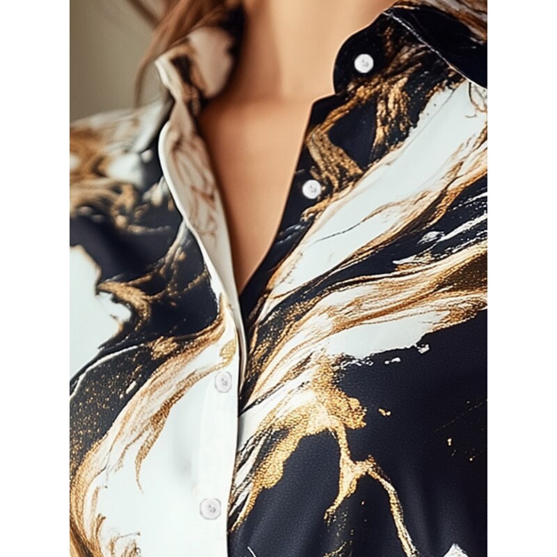 Women's Shirt Button Down Tunic Shirt Collar Long Sleeve Modern Print Regular Tops Work Black Spring Fall3