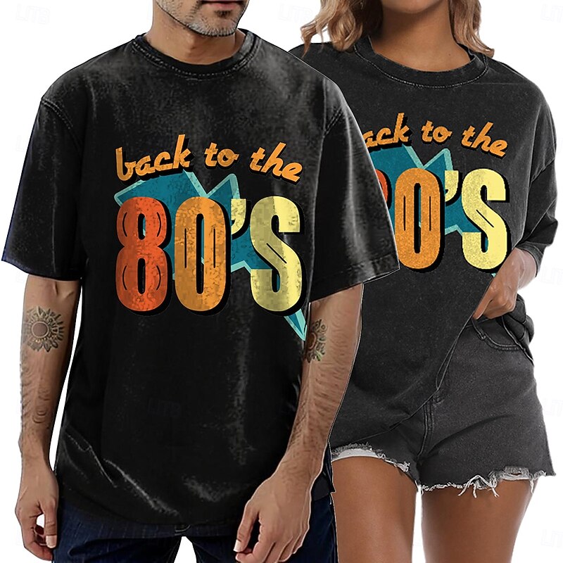 Retro Vintage 1980s Cotton T-shirt Unisex 80s Party Casual Daily T-shirt Oversized Acid Washed Tee3