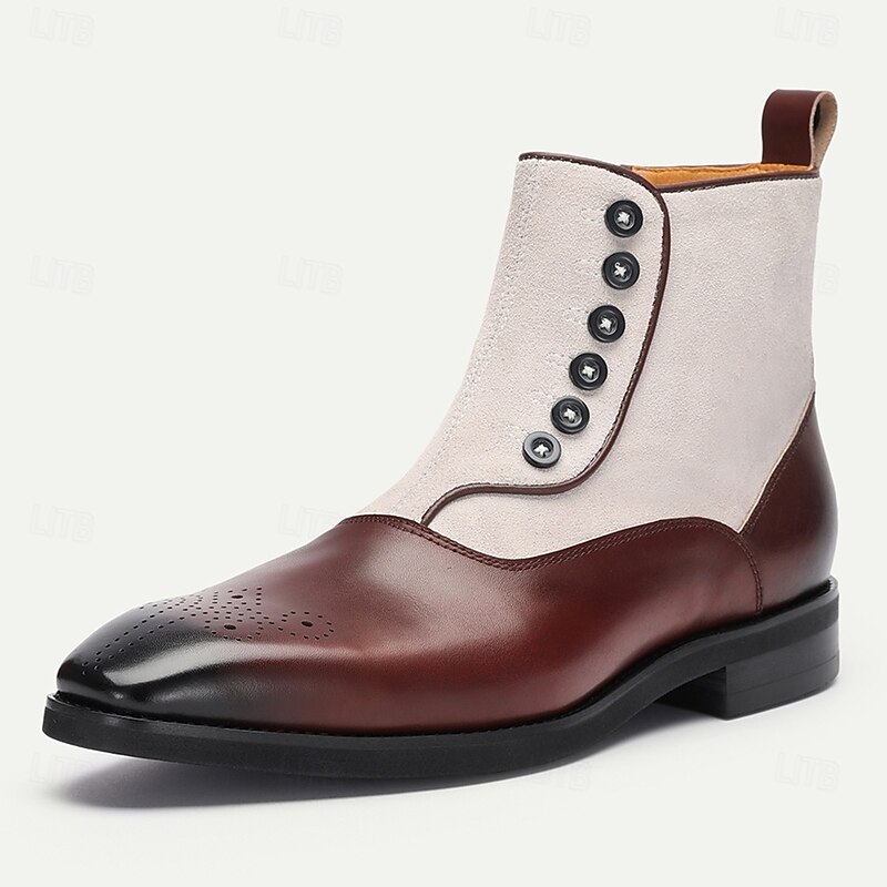 Men's Two-Tone Premium Cowhide Button-Up Suede Ankle Boots – Vintage Brogue Design, Ideal for Retro Events & Sophisticated Casual Wear3