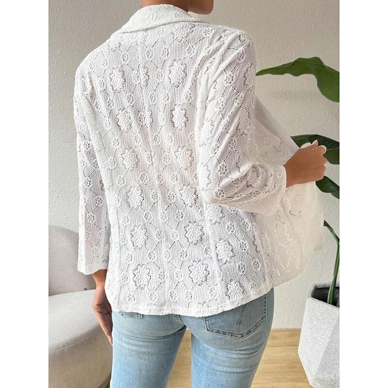Women's Jacket Dailywear Lace Solid Color Windproof Vintage Regular Fit Outerwear Long Sleeve Spring White S2