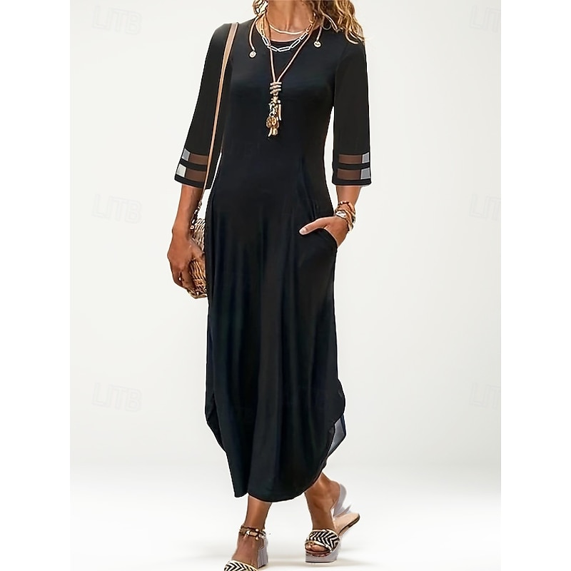 Women's Maxi Dress Black Dress Casual Dress Cocktail Dress Formal Dress Basic Casual Vacation Street Regular Fit Short Sleeve Crew Neck Black Fall