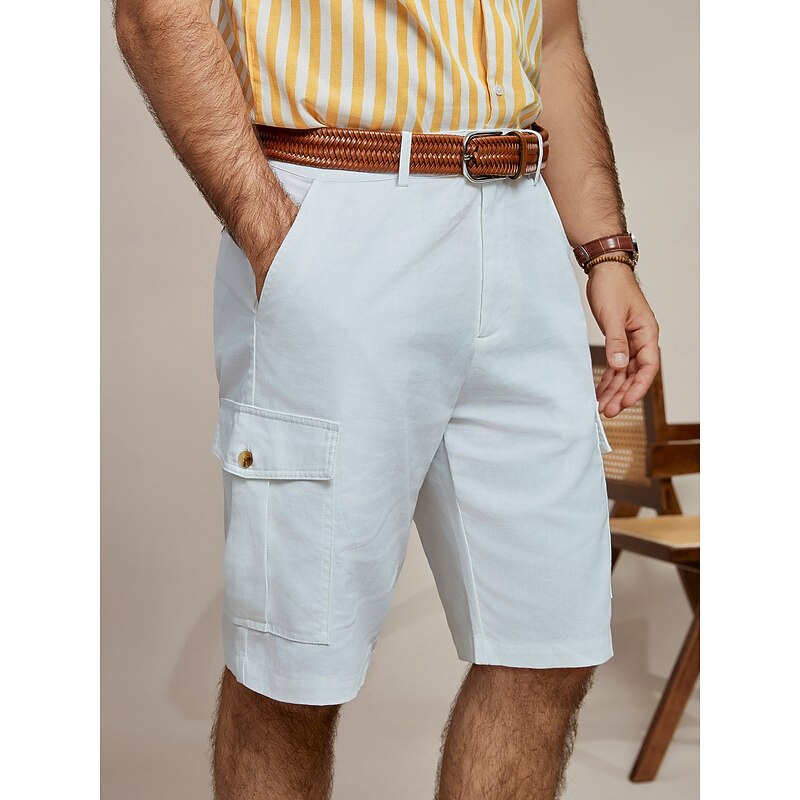 Men's Shorts Linen Shorts Summer Shorts Front Pocket Straight Leg Plain Comfort Breathable Knee Length Party Outdoor Casual Fashion Basic White2