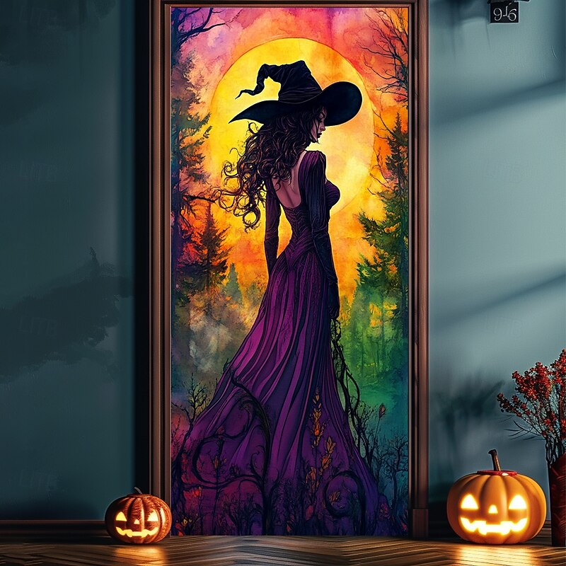Halloween Door Decorations Halloween Door Covers Enchanting Witch Door Tapestry Door Curtain Decoration Backdrop Door Banner for Front Door Farmhouse Holiday Party Indoor Outdoor Decor Supplies4
