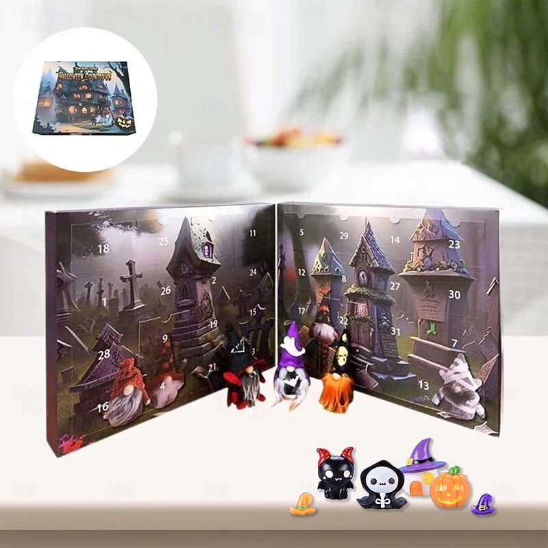Halloween Gnome Advent Calendar, Halloween Countdown Calendar, Decoration for Aldults Kids Holiday Halloween Christmas Gifts (3pcs Gnome Doll + 28pcs Resin Mini Figurine Per Box)