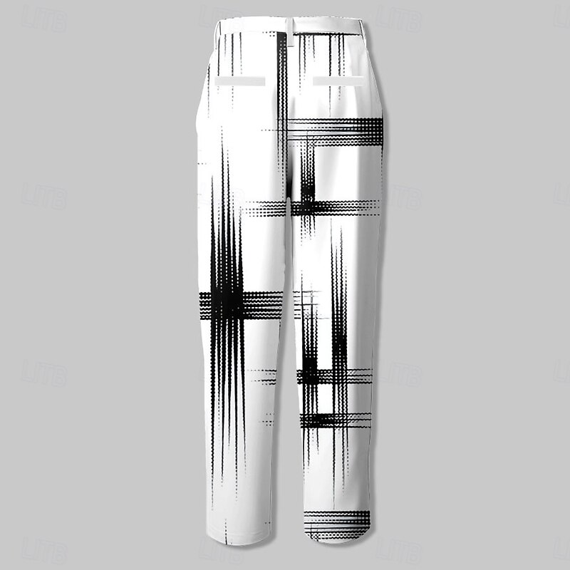 Men's Geometric Dress Pants Mid Waist Business Casual Formal Dailywear Pocket Summer Spring Black And White2