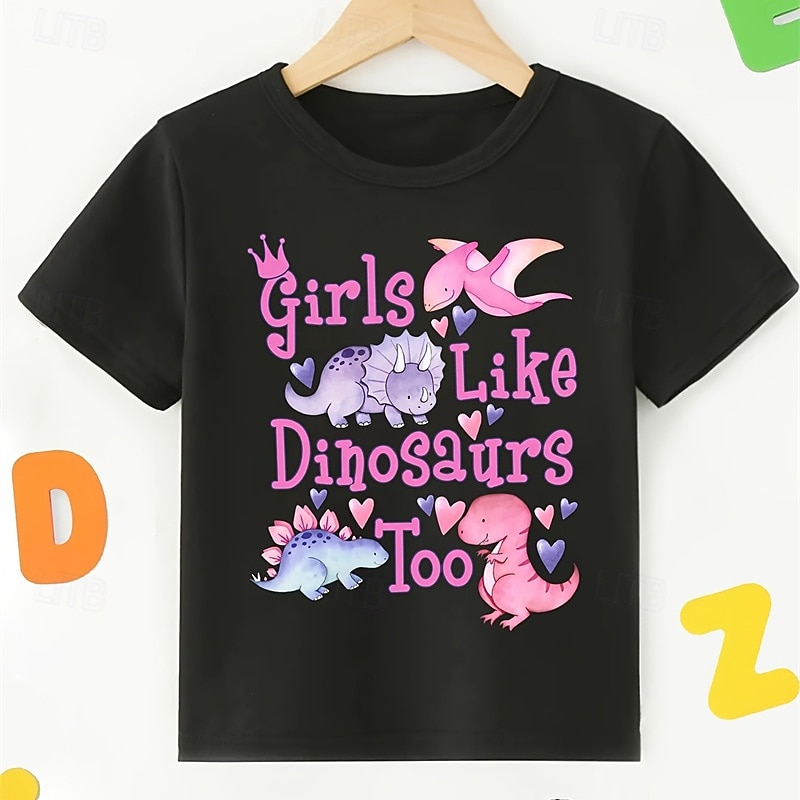 100% Cotton Kids Girls' Black Animal Cartoon T shirt Tee Crew Neck Short Sleeve Outdoor Daily Vacation Classic Casual Print Summer2