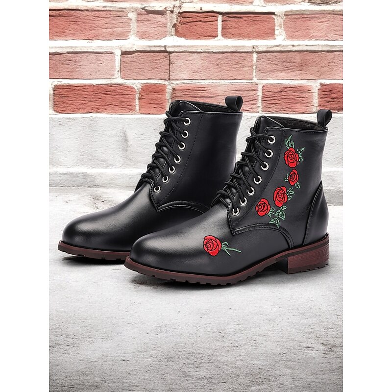 Women's Rose Embroidered Black Ankle Boots - Fashionable and Comfortable Footwear for Everyday Wear, Parties, and Outdoor Activities2