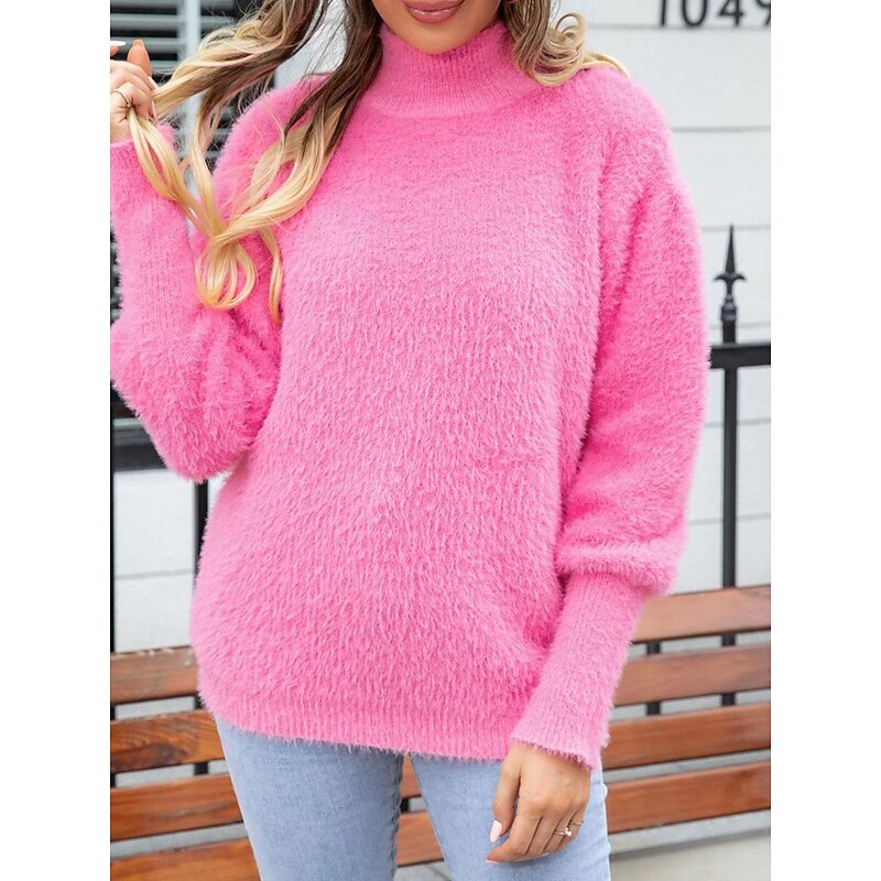 Women's Sweater Fashion Stylish Work Solid Color Fuzzy Crew Neck Crewneck Long Sleeve Regular Tops Knit Outdoor Work Daily Black White Fall Winter4