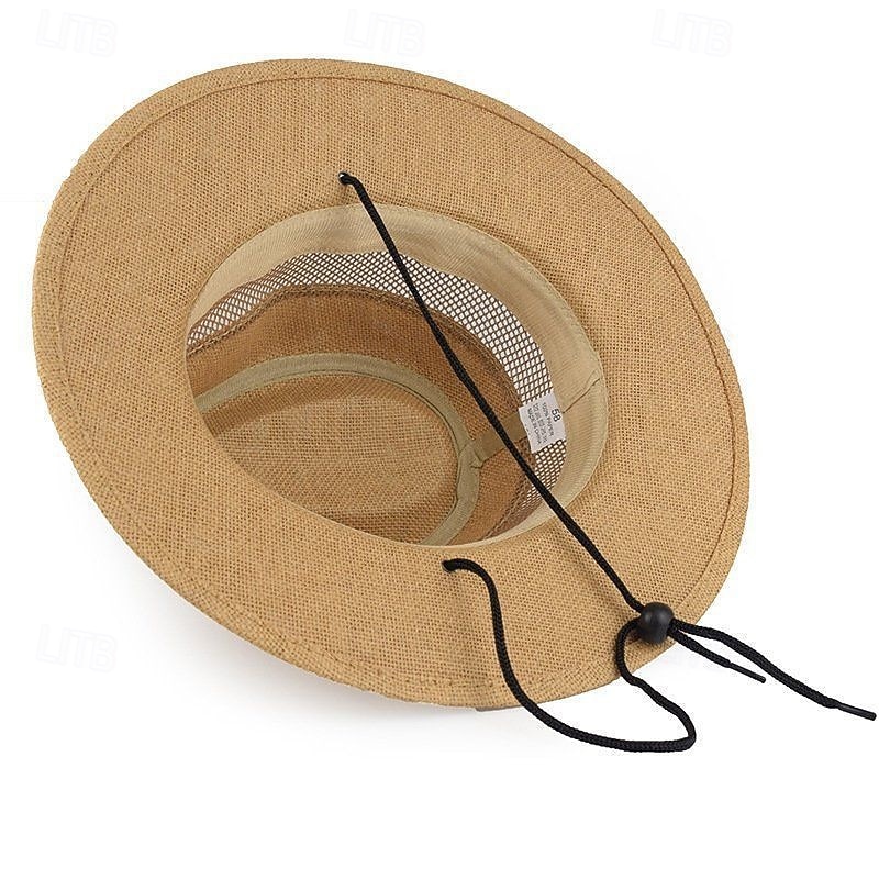 Men's Straw Hat Sun Hat Wild Brim Hat khaki Beige Linen Mesh Fashion Casual Street Daily Solid Color Adjustable Sunscreen Breathable4