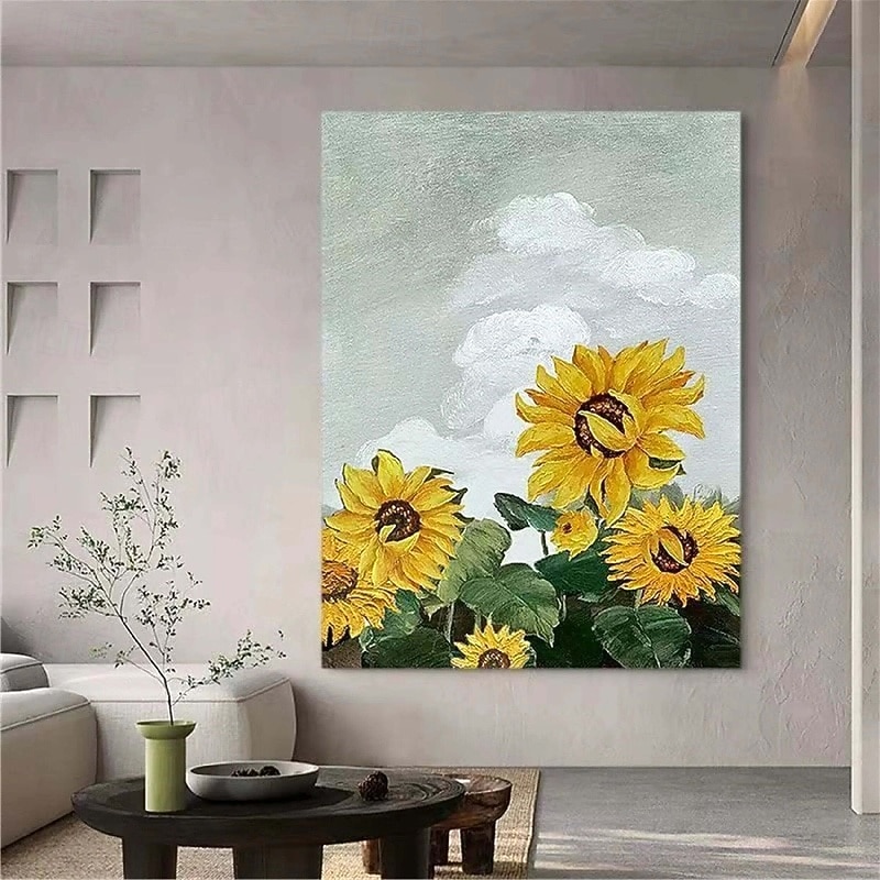Sunflower oil painting handmade Abstract flower Oil Painting On Canvas handmade Modern Sunflower Oil Painting Hand Painted Large white flower floral oil painting Wall Art painting For Home Decor2