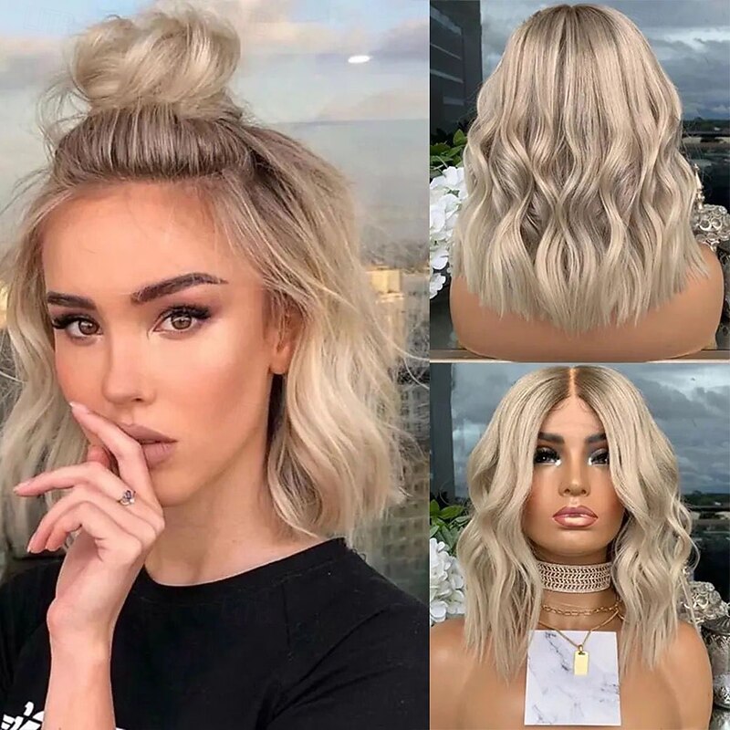 Unprocessed Virgin Hair 13x4 Lace Front Wig Short Bob Brazilian Hair Wavy Multi-color Wig 130% 150% Density Highlighted / Balayage Hair Natural Hairline Glueless For Women Short Human Hair Lace Wig