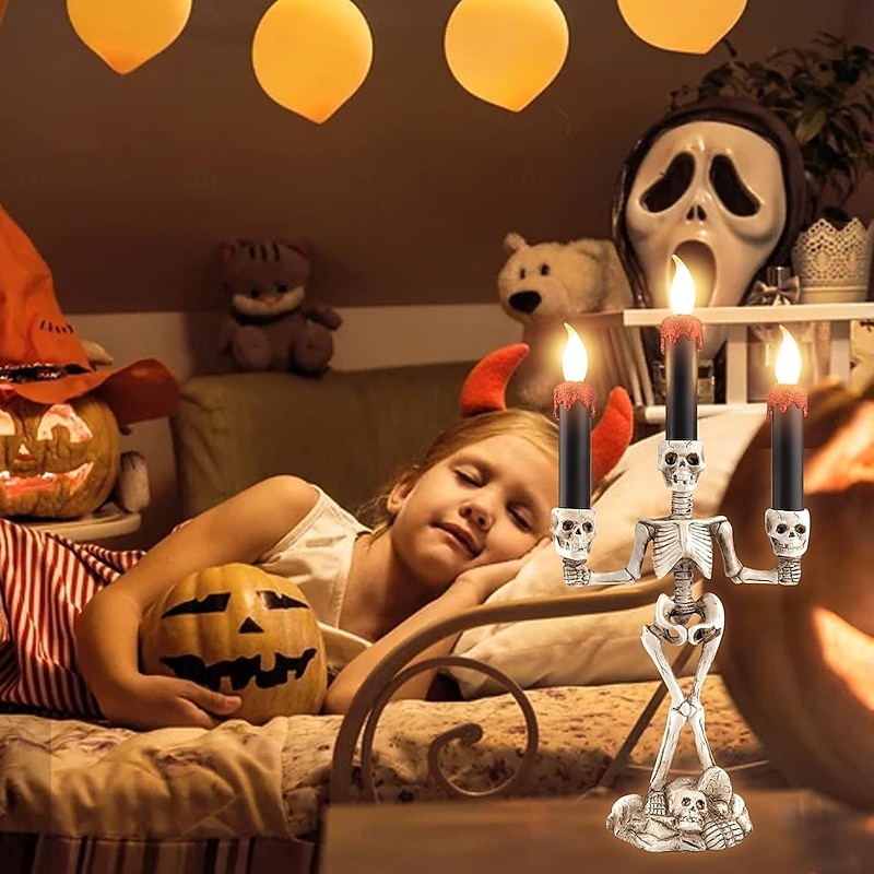 Halloween Decorations Skeleton Candlestick Ghost Festival Horror Decorative Props LED Electronic Candle Lantern Skull Home Ornaments3