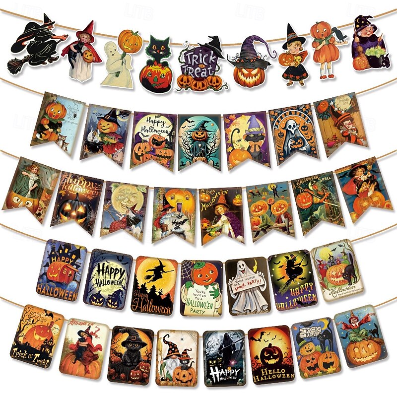 Halloween Flag Raising Retro Banner Tailcoat Flower Setting Decoration Props Party Supplies