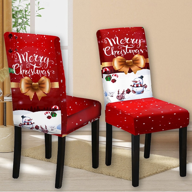 Christmas Decoration Xmas Dining Chair Cover - Elegant Gray Printed Design, Non-Woven Chair Protector for Holiday Home Décor and Party Celebrations
