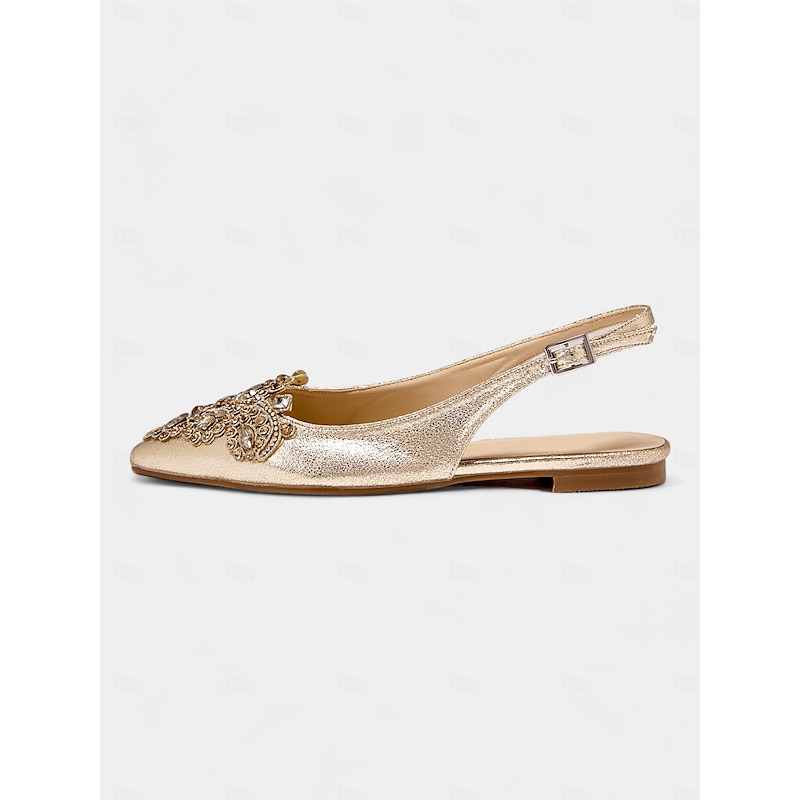 Women's Gold Embellished Pointed Toe Slingback Flats with Crystal Detailing - Luxurious Bridal Shoes for Weddings and Special Events3