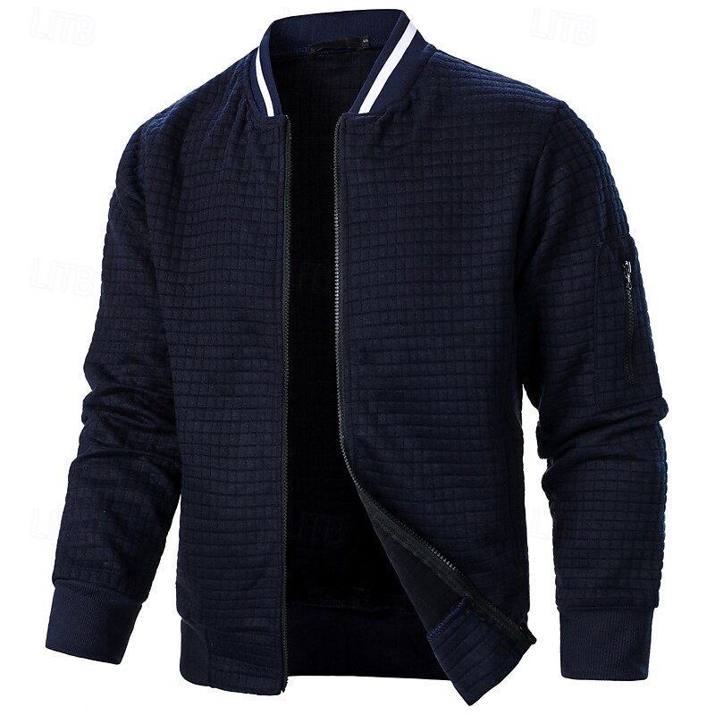 Men's Lightweight Jacket Waffle Jacket Summer Jacket Transition Jacket Vacation Daily Pocket Spring &  Fall Plain Fashion Classic Standing Collar Regular Black White Wine Navy Blue Khaki Jacket4